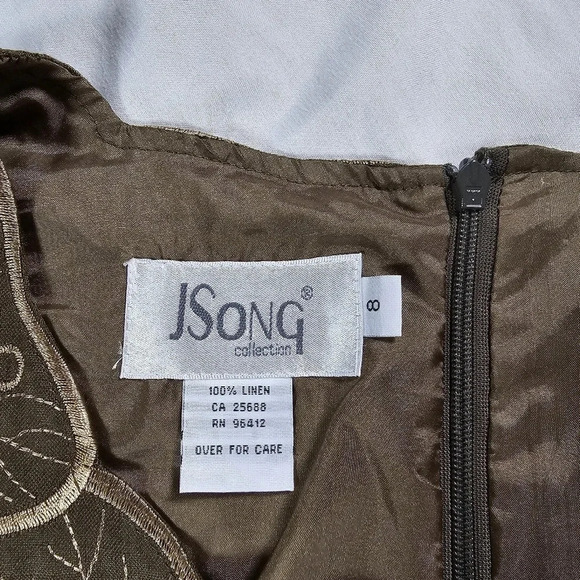 JSong Collection 8 100% Linen‎ Dress Maxi Embroidered Applique Fit And Flare Vtg - Picture 10 of 10